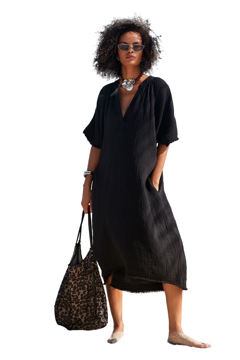 Cotton Gauze High-Low Sun Dress Cover Up, Main, color, Black