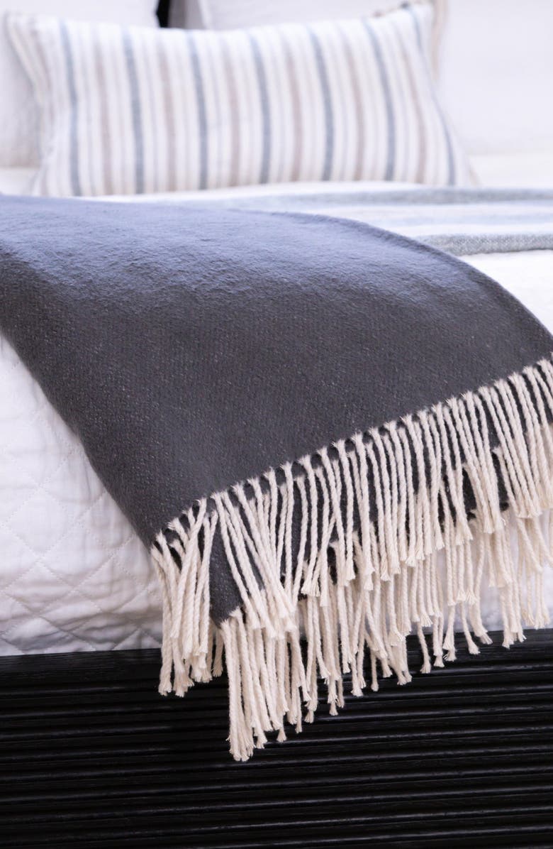 Pom Pom at Home Billie Fringe Cotton Throw Blanket, Alternate, color, Charcoal
