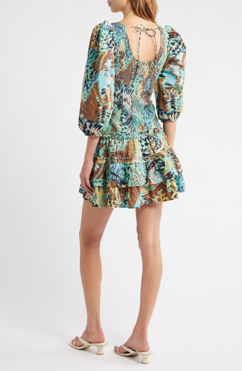 LOVE THE LABEL Audrey Smocked Layered Ruffle Long Sleeve Dress, Alternate, color, Born To Fly Print