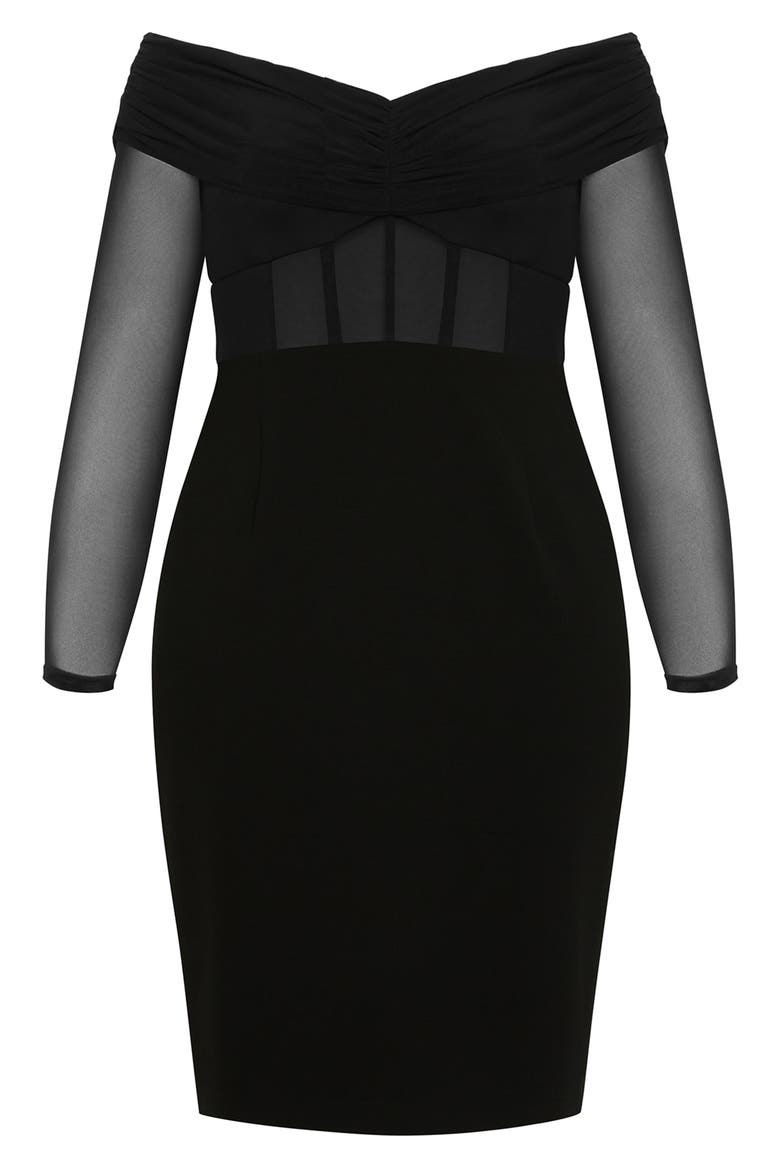 Anne Off the Shoulder Long Sleeve Corset Dress, Alternate, color, BLACK