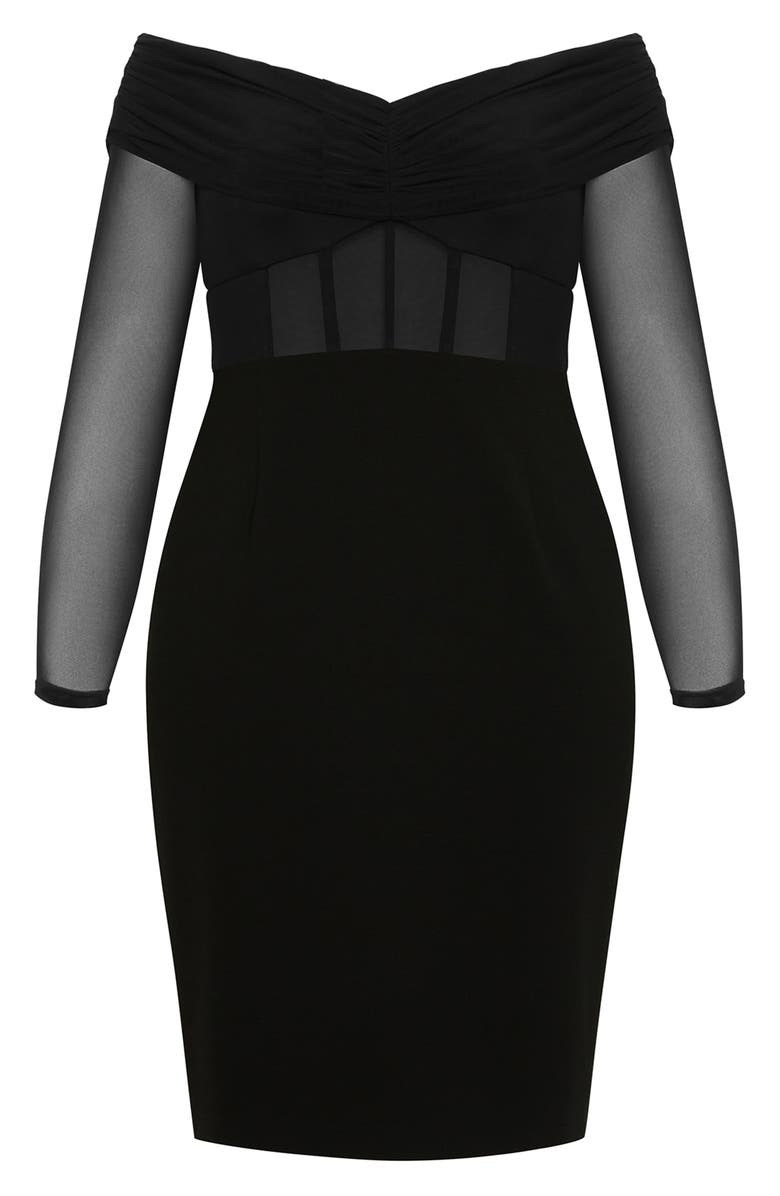 City Chic Anne Off the Shoulder Long Sleeve Corset Dress, Alternate, color, Black