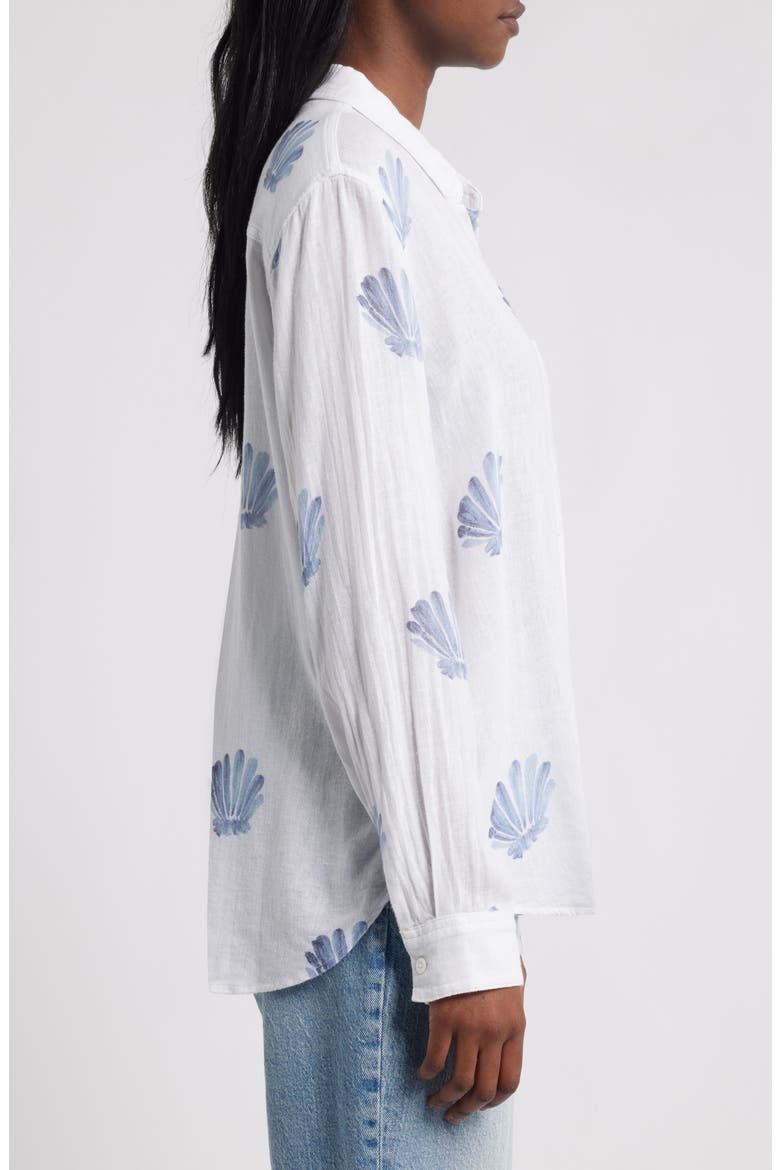 Charli Seashell Print Linen Blend Button-Up Shirt, Alternate, color, BLUE SEASHELLS
