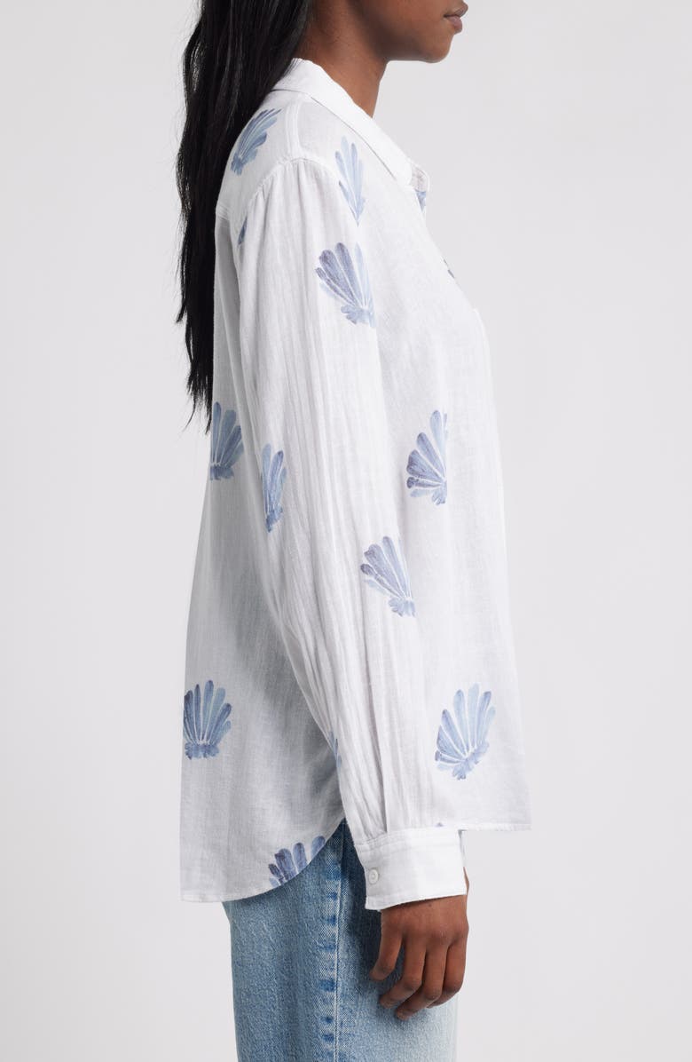 Rails Charli Seashell Print Linen Blend Button-Up Shirt, Alternate, color, Blue Seashells