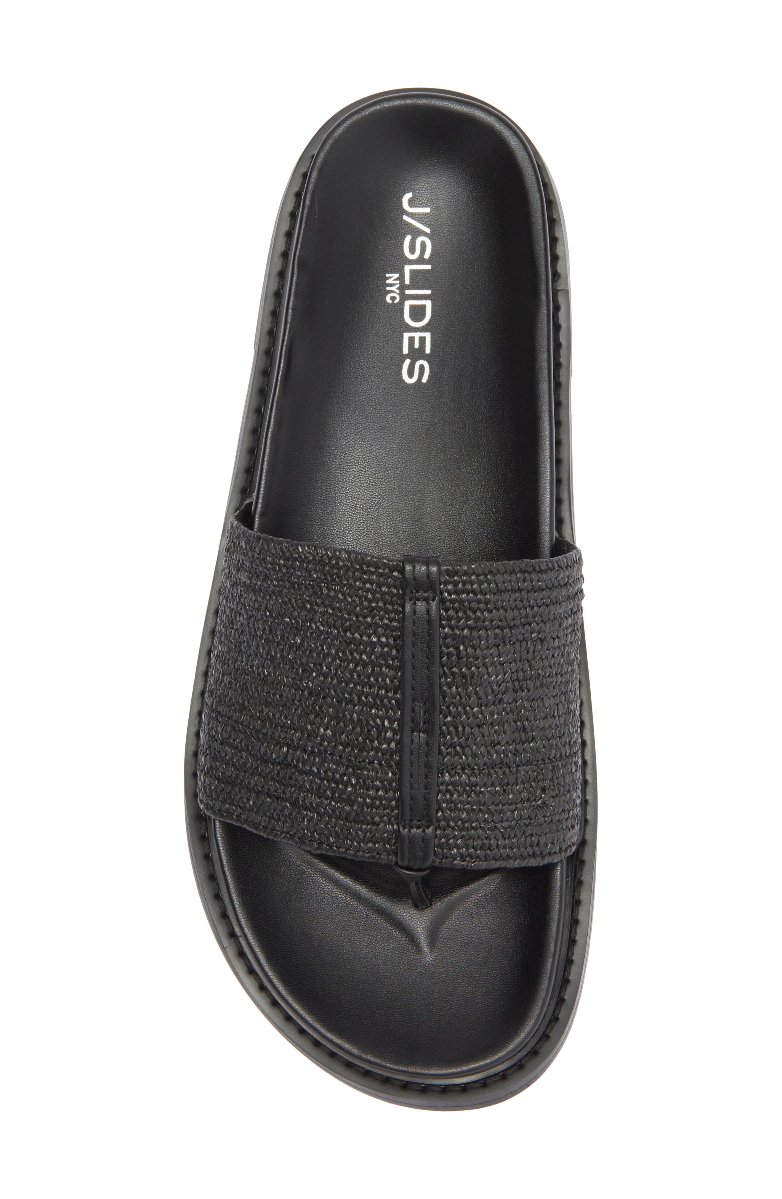 JSlides Raffia Slide Sandal, Alternate, color, Black Stretch
