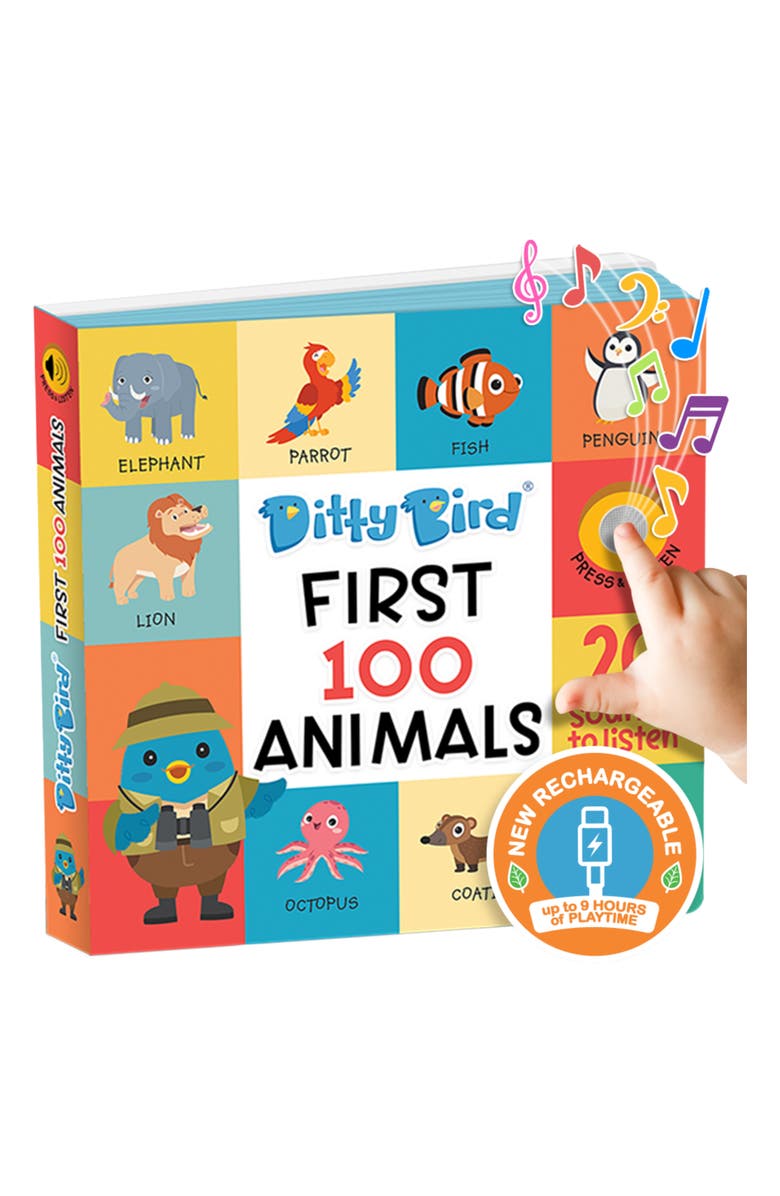 Ditty Bird Kids' First 100 Animals Interactive Sound Book, Main, color, Yellow Multi