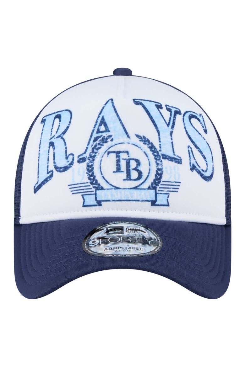 Men's New Era  Navy Tampa Bay Rays Distressed 9FORTY A-Frame Adjustable Trucker Hat, Alternate, color, Navy
