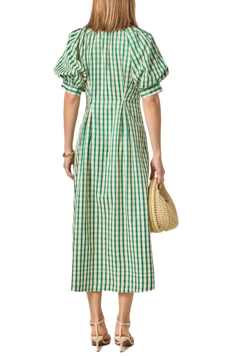 Gingham Puff Sleeve Midi Shirtdress, Alternate, color, GREEN