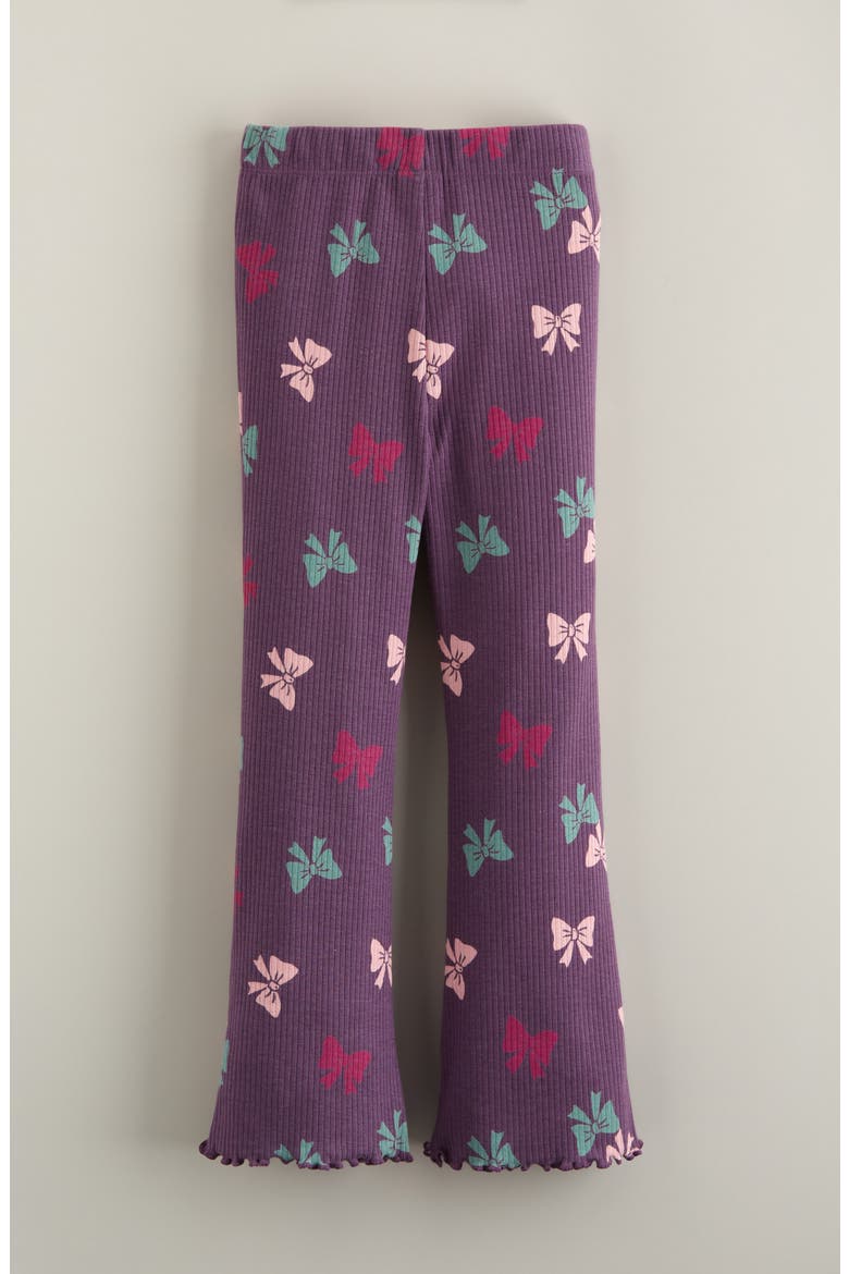 Kids' Rib Print Flare Leggings, Alternate, color, PURPLE ECLIPSE MULTI BOWS