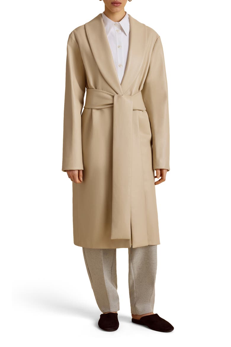Belted Robe de Chambre Leather Coat, Alternate, color, Fresco