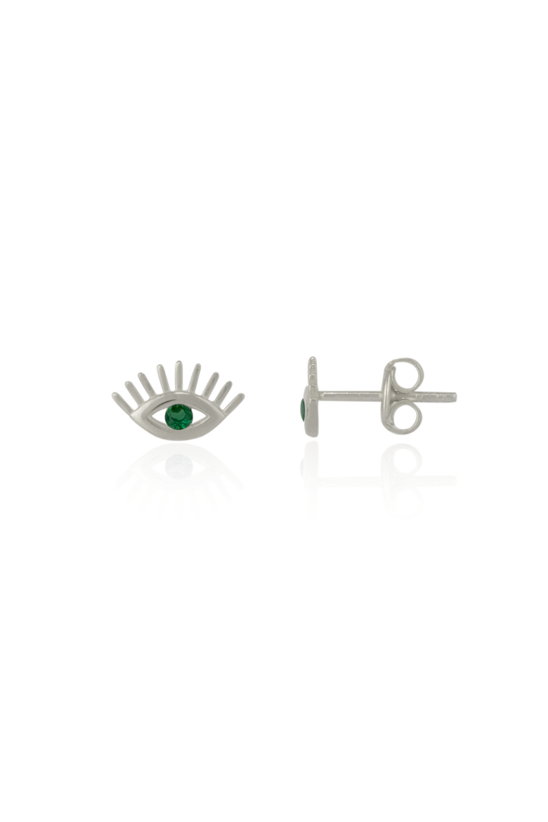 Emerald Color Eye Stud Earring Sterling Silver, Main, color, Silver