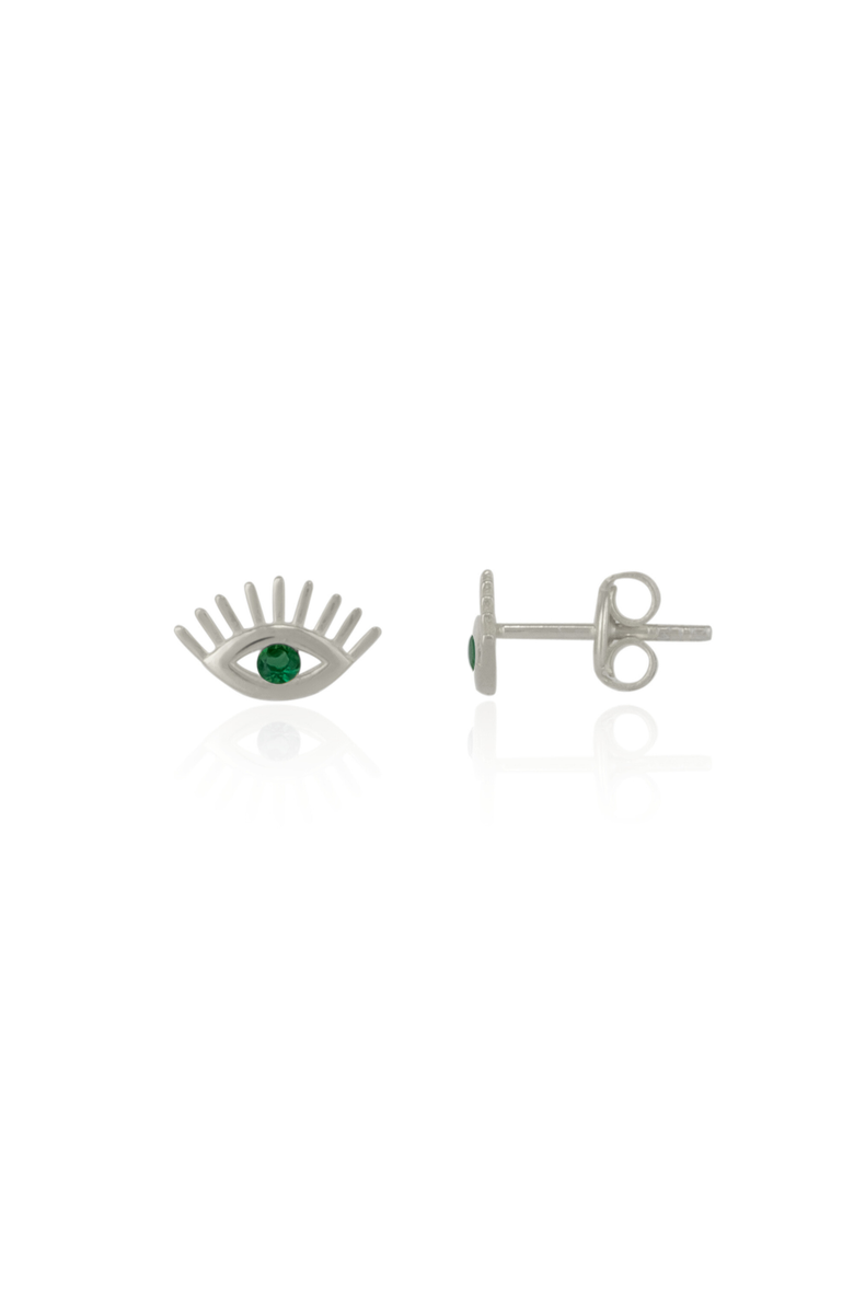 Spero London Emerald Color Eye Stud Earring Sterling Silver, Main, color, Silver
