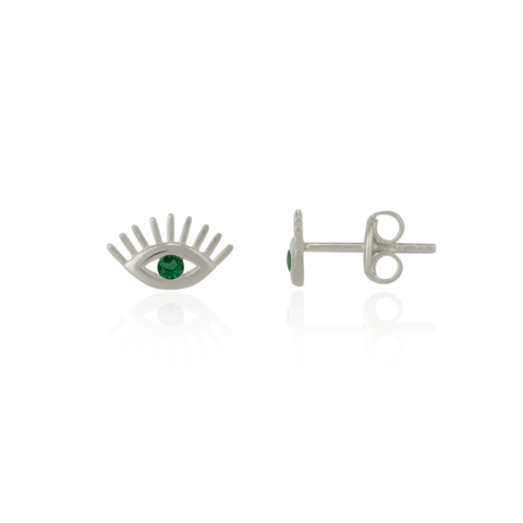 Emerald Color Eye Stud Earring Sterling Silver