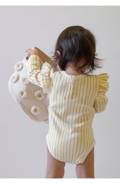 Pehr Stripes Away Long Sleeve Ruffle Bodysuit In Yellow