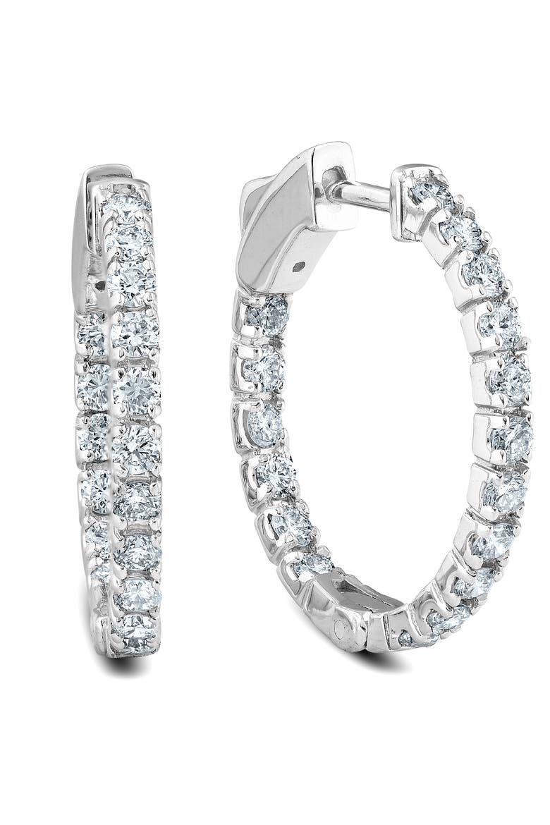 1Ct Diamond Hoops Inside Outside 1" Tall Lab Grown, Main, color, Silver