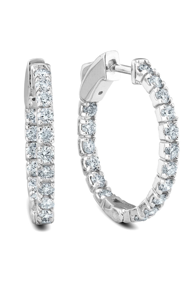 Bliss Diamond 1Ct Diamond Hoops Inside Outside 1" Tall Lab Grown, Main, color, Silver