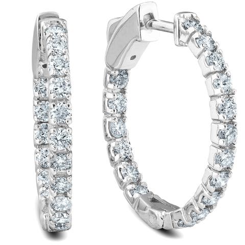 1Ct Diamond Hoops Inside Outside 1" Tall Lab Grown