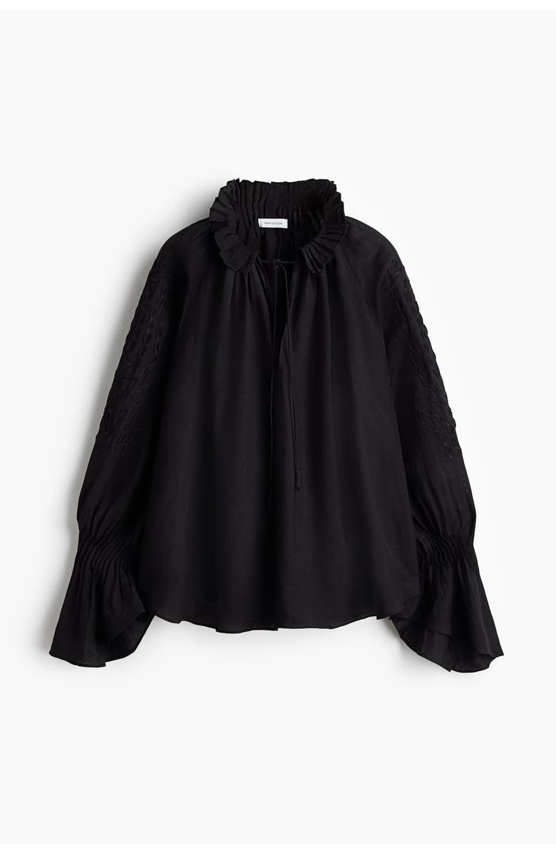H&M Embroidered Linen-blend Blouse, Main, color, Black