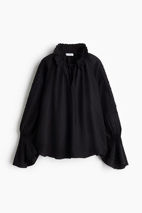Embroidered Linen-blend Blouse
