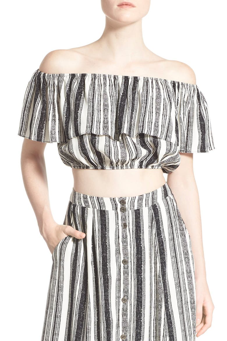 ASTR Off the Shoulder Crop Blouse, Main, color, WHITE/ BLACK