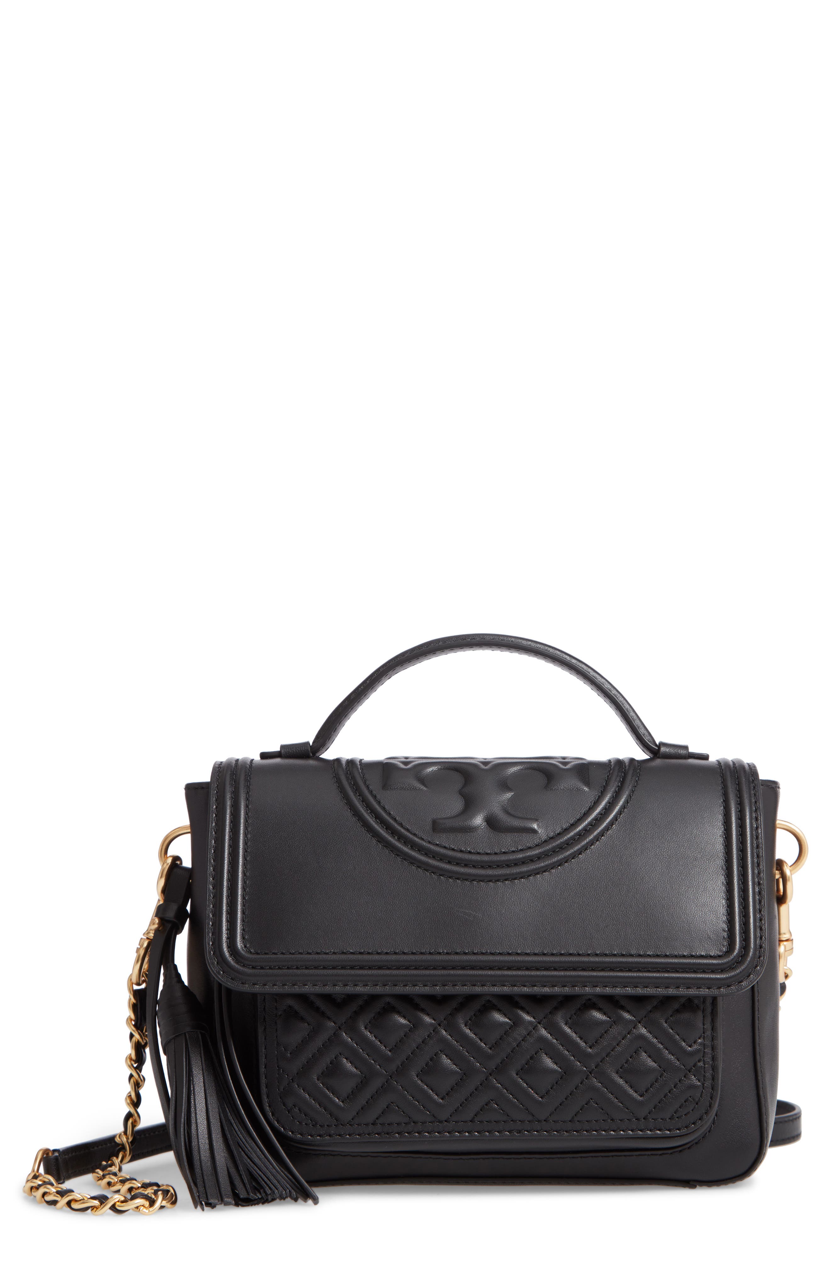 Tory Burch Fleming Quilted Leather Top Handle Satchel, Main, color, 