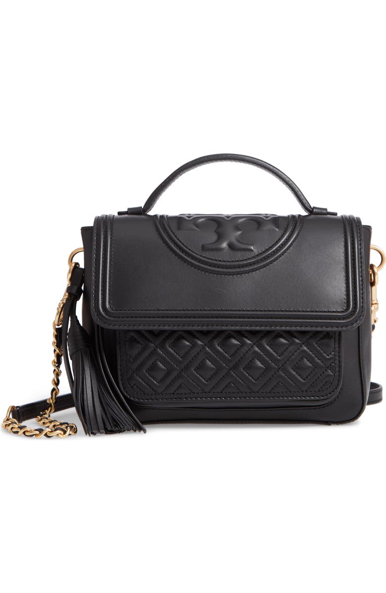 Tory Burch Fleming Quilted Leather Top Handle Satchel, Main, color,