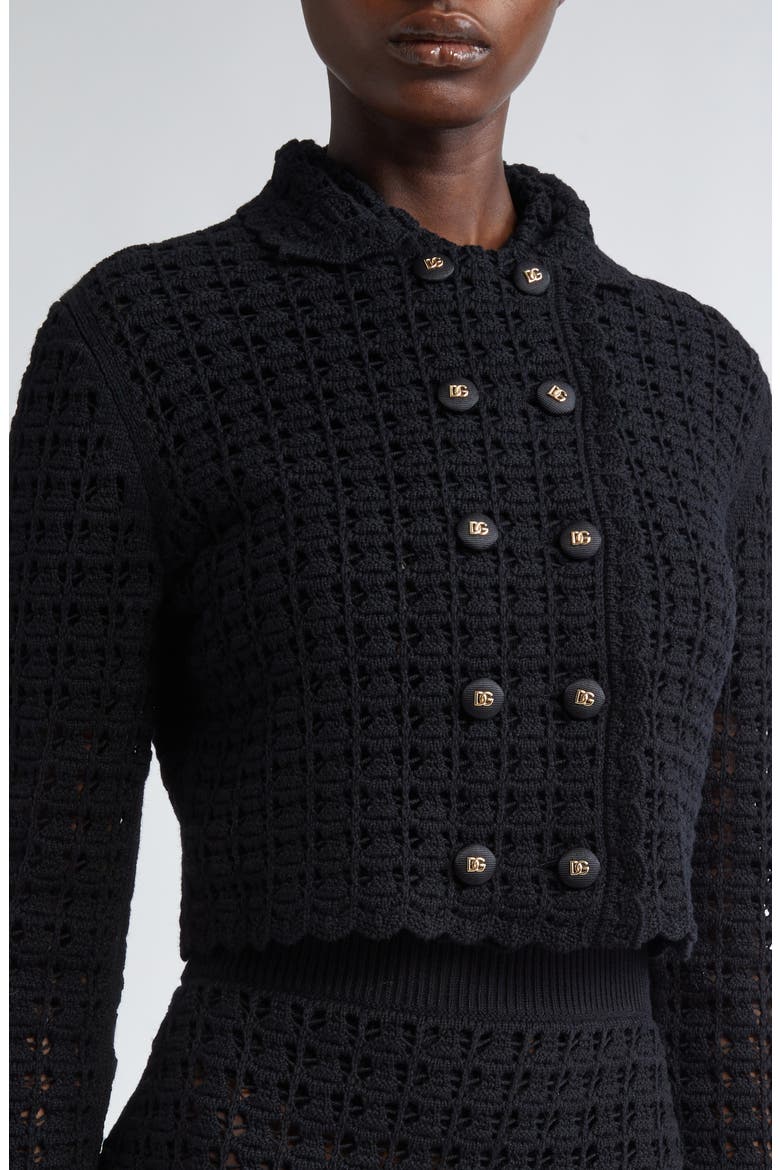 Virgin Wool Crochet Jacket, Alternate, color, N0000 NERO