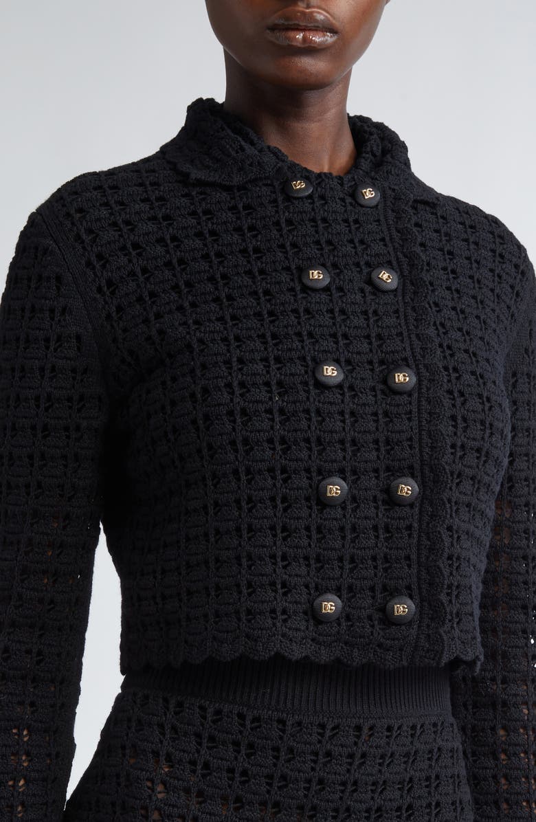 Dolce&Gabbana Virgin Wool Crochet Jacket, Alternate, color, N0000 Nero