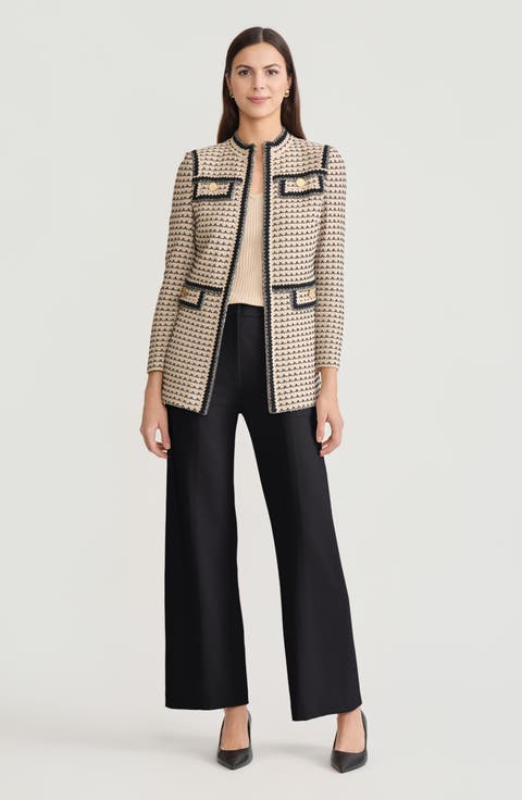 Tailored Multi-Stitch Zigzag Trim Knit Jacket