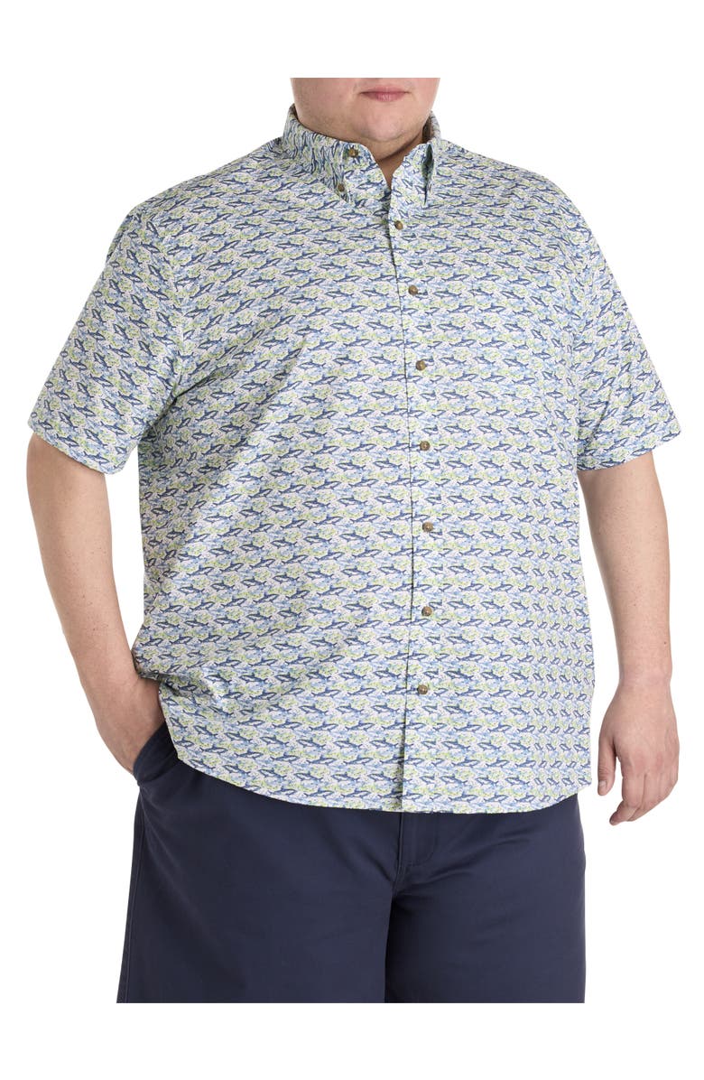Harbor Bay by DXL Big & Tall Easy-Care Shark Print Sport Shirt, Main, color, 