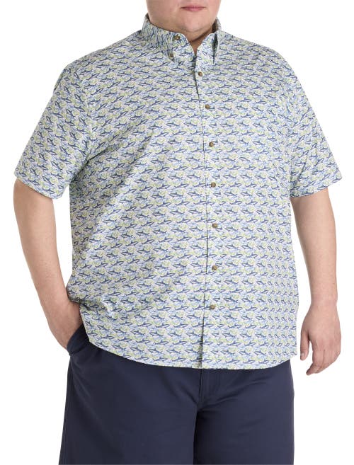 Harbor Bay By Dxl Big & Tall Easy-care Shark Print Sport Shirt