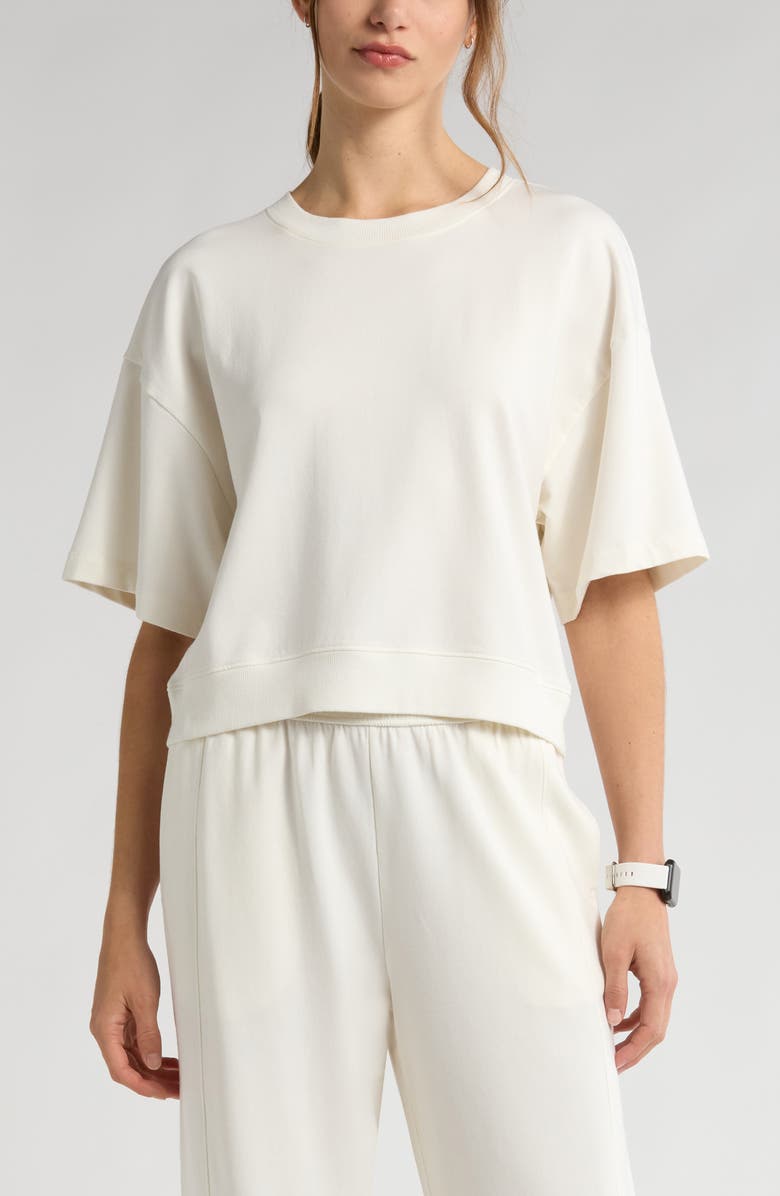 Zella Terry Crewneck Sweatshirt, Main, color, Ivory Egret