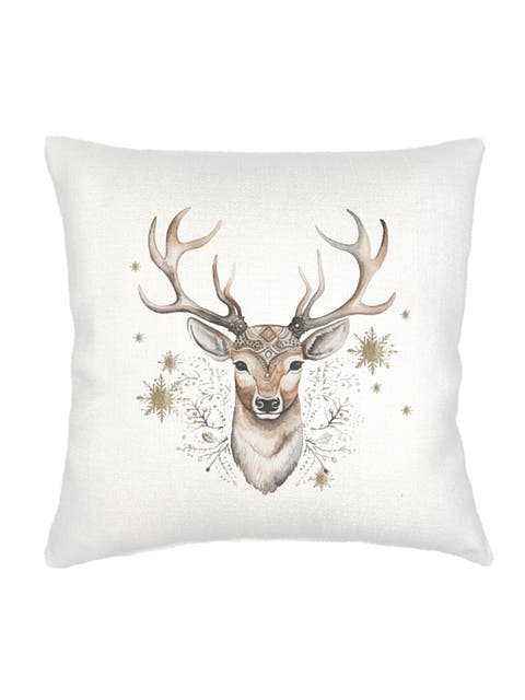 Festive Reindeer Velvet Pillow with Down Insert