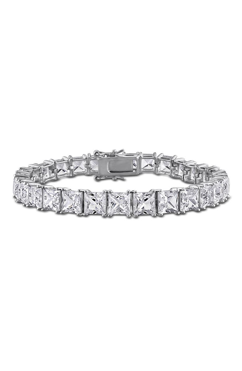 Julianna B. Lab-Created White Sapphire Square Tennis Bracelet, Main, color, Sterling Silver