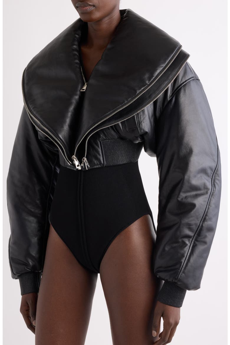 Crop Double Zip Collar Bomber Jacket, Alternate, color, BLACK