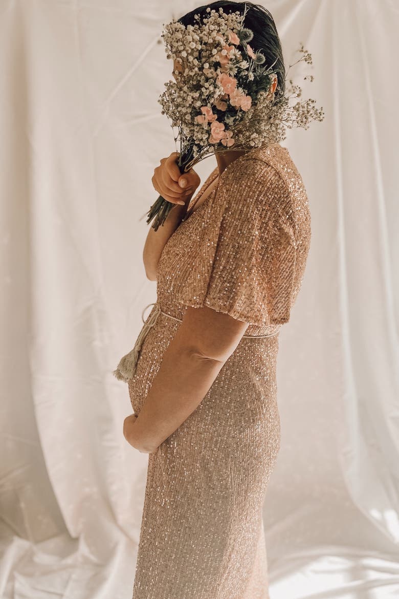 Sequin Short Sleeve Maxi Dress, Alternate, color, Pink
