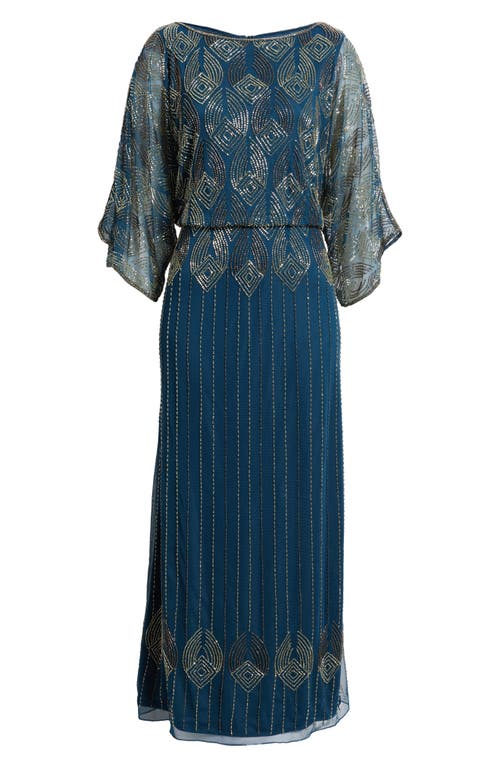 Pisarro Nights Beaded Cold Shoulder Cocktail Dress In Blue