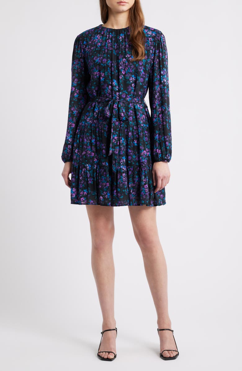 Cloth & Stone Floral Belted Tiered Minidress, Main, color, Evening Emerald