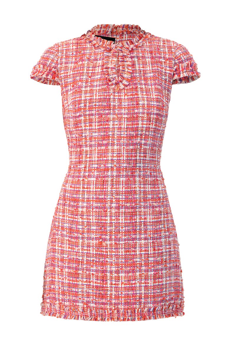 Short Tweed A-Line Dress with V-Neck Neckline, Alternate, color, Orange
