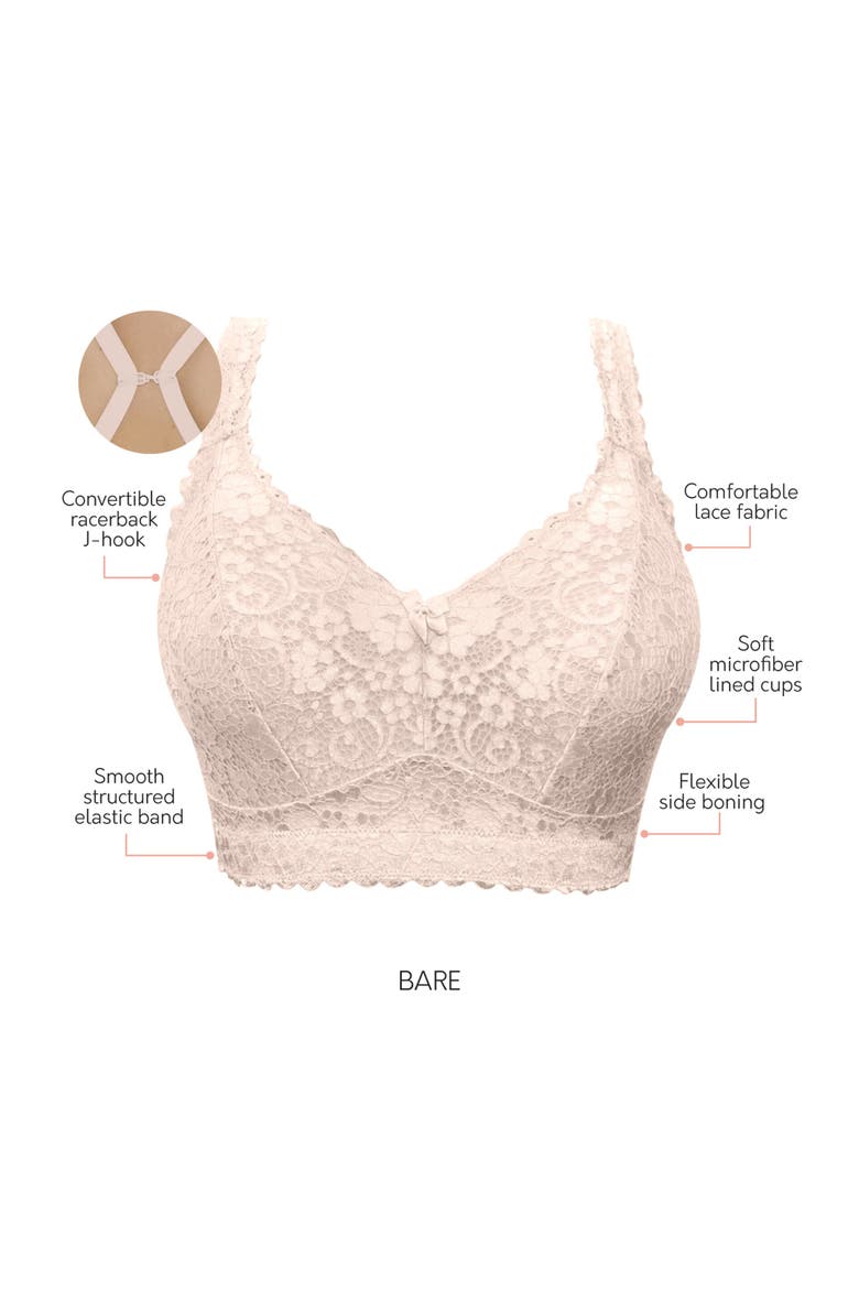 Adriana Wire-Free Lace Bralette, Alternate, color, Bare