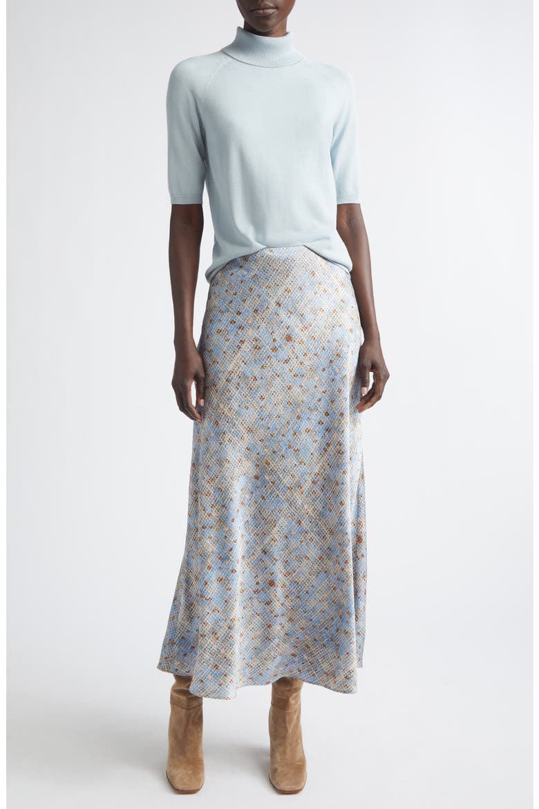 Bias Cut Stretch Silk A-Line Maxi Skirt, Alternate, color, BLUE OASIS MULTI