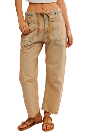 Free People Moxie Low Slung Pull-on Barrel Jeans In Cowboy In Cowboy