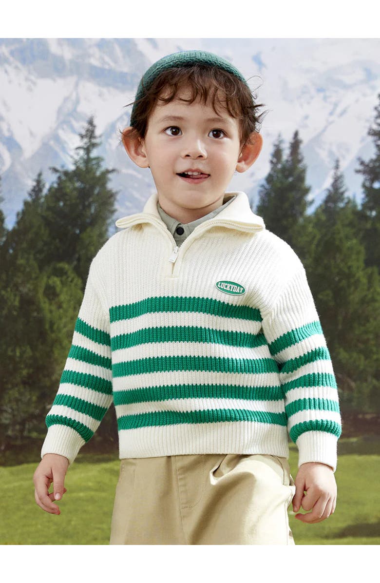 Balabala Luckyday Green Stripe Half-Zip Sweater, Main, color, White