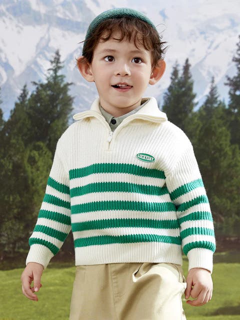 Luckyday Green Stripe Half-Zip Sweater