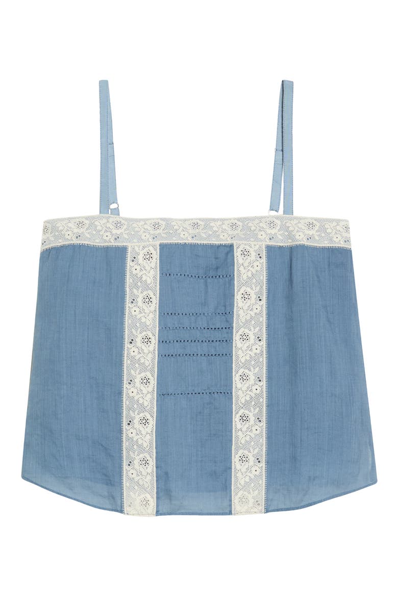Olivana Floral Lace Trim Chambray Top, Main, color, BLUE STEEL