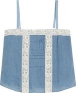 Veronica Beard Olivana Floral Lace Trim Chambray Top
