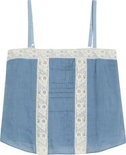 Veronica Beard Olivana Floral Lace Trim Chambray Top