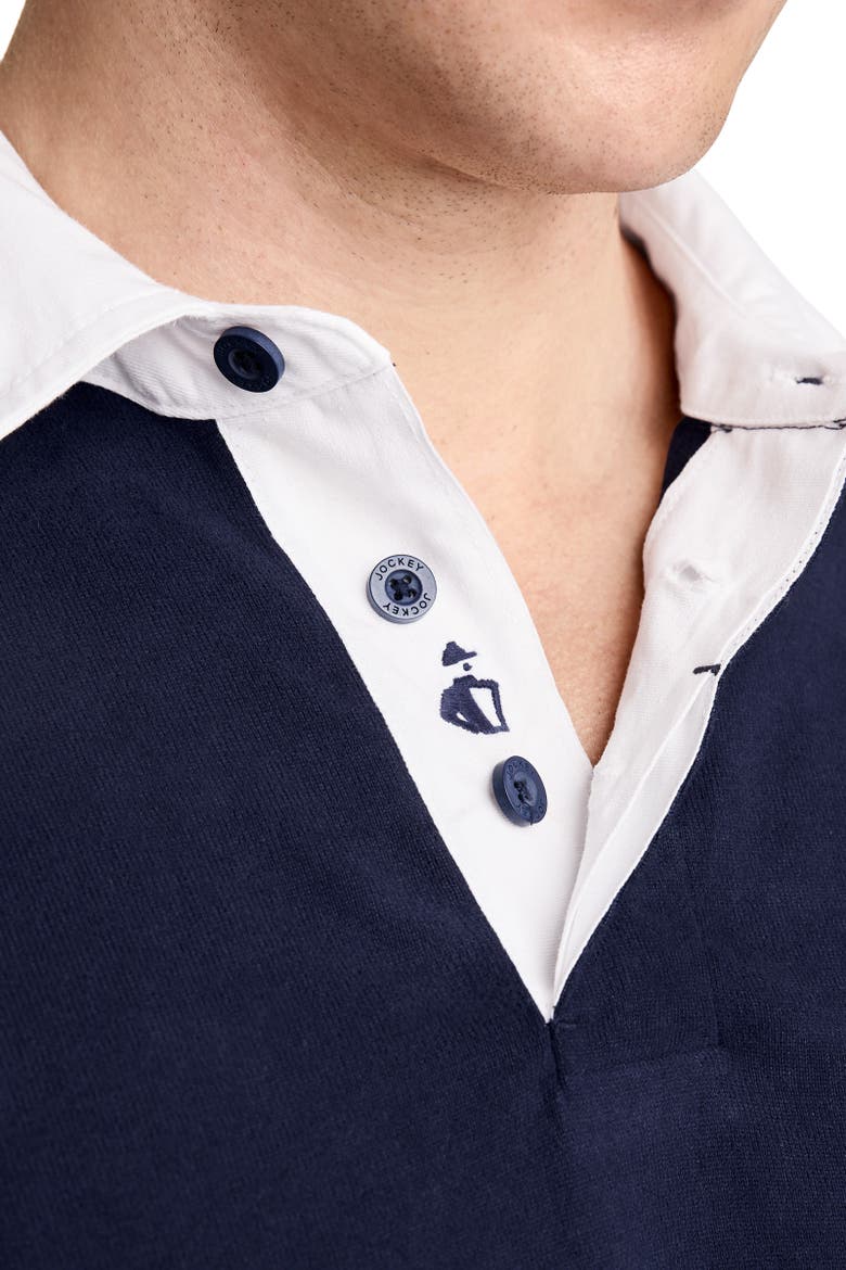 Mens Jockey 1876 Collection Long Sleeve Rugby Polo, Alternate, color, 1876 Navy Blue