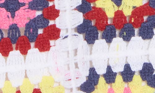 Design History Crochet Square Short Sleeve Cardigan In White Combo