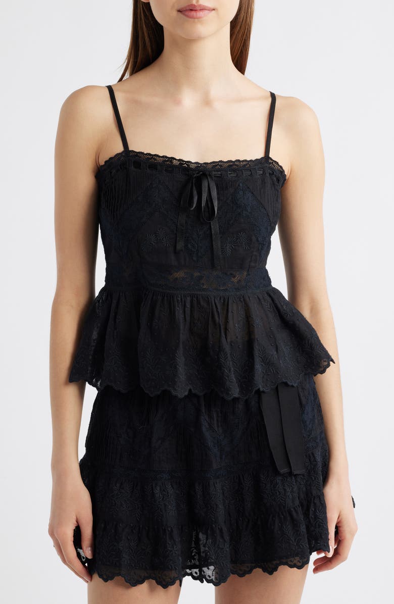 LoveShackFancy Rowina Lace Ruffle Hem Camisole, Alternate, color, Black
