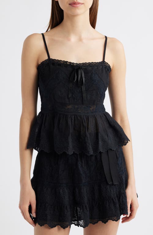 Loveshackfancy Rowina Lace Ruffle Hem Camisole In Black